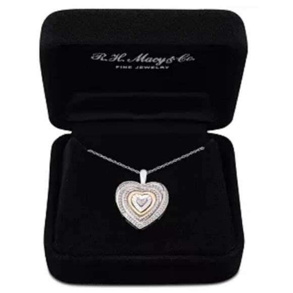 DIAMOND ACCENT HEART NECKLACE TWO-TONE SS & 10K YELLOW GOLD PENDANT 18" CHAIN - Picture 4 of 6